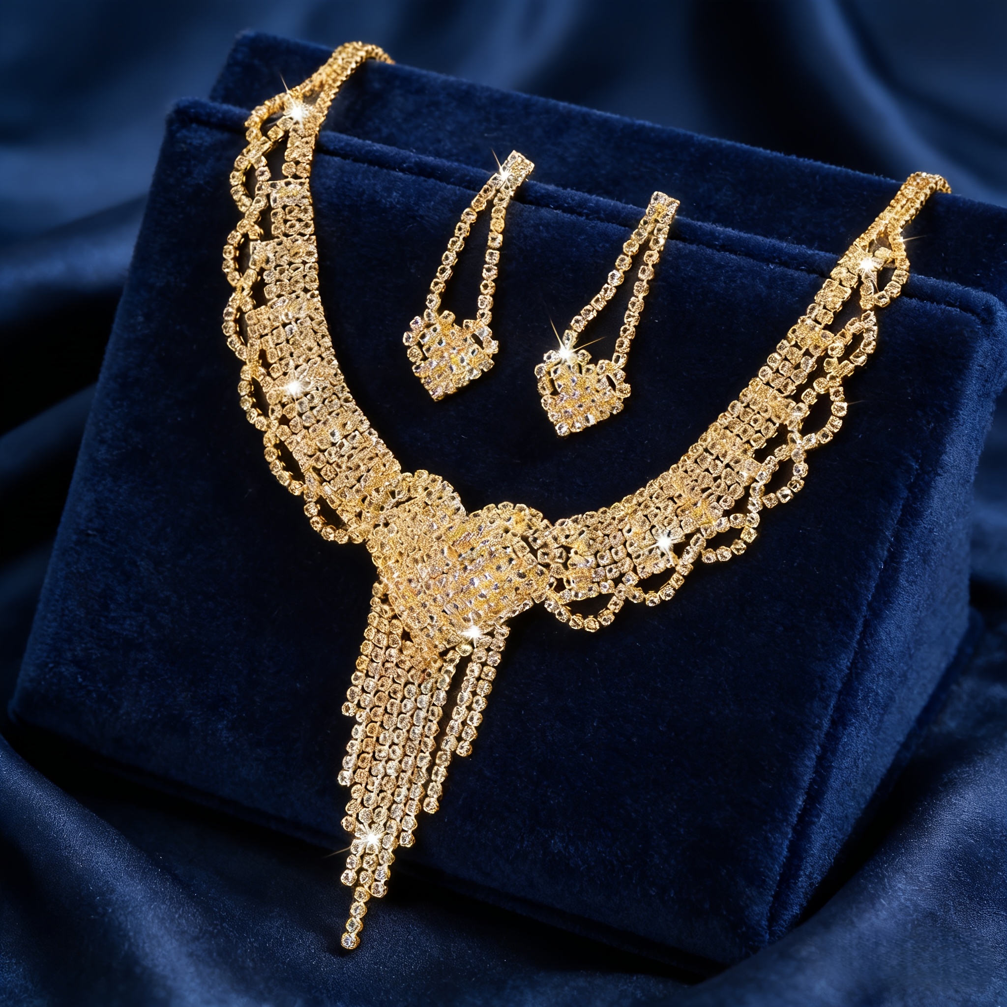 TEMU Ultra-shining Full Synthetic Zirconia Necklace Earring Jewelry Set, Suitable For Women, Daily, Wedding, Banquet, Party And More