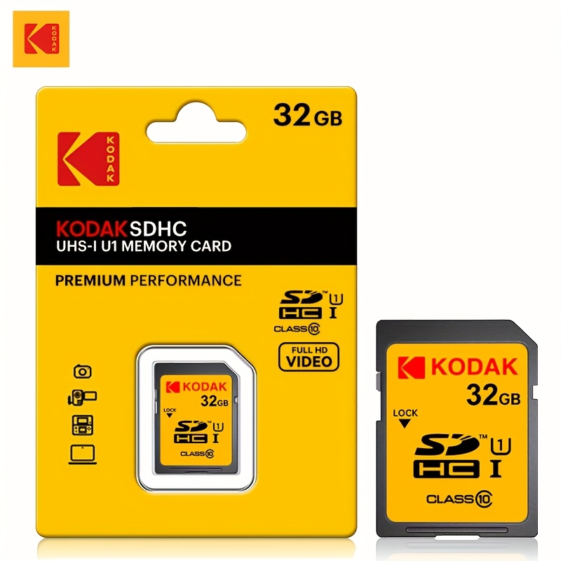 TEMU Carte SD KODAK pour appareil photo 32 Go 64 Go 128 Go A1V30 U1 Carte mémoire haute vitesse Compatible avec appareils photo, DV, pour les