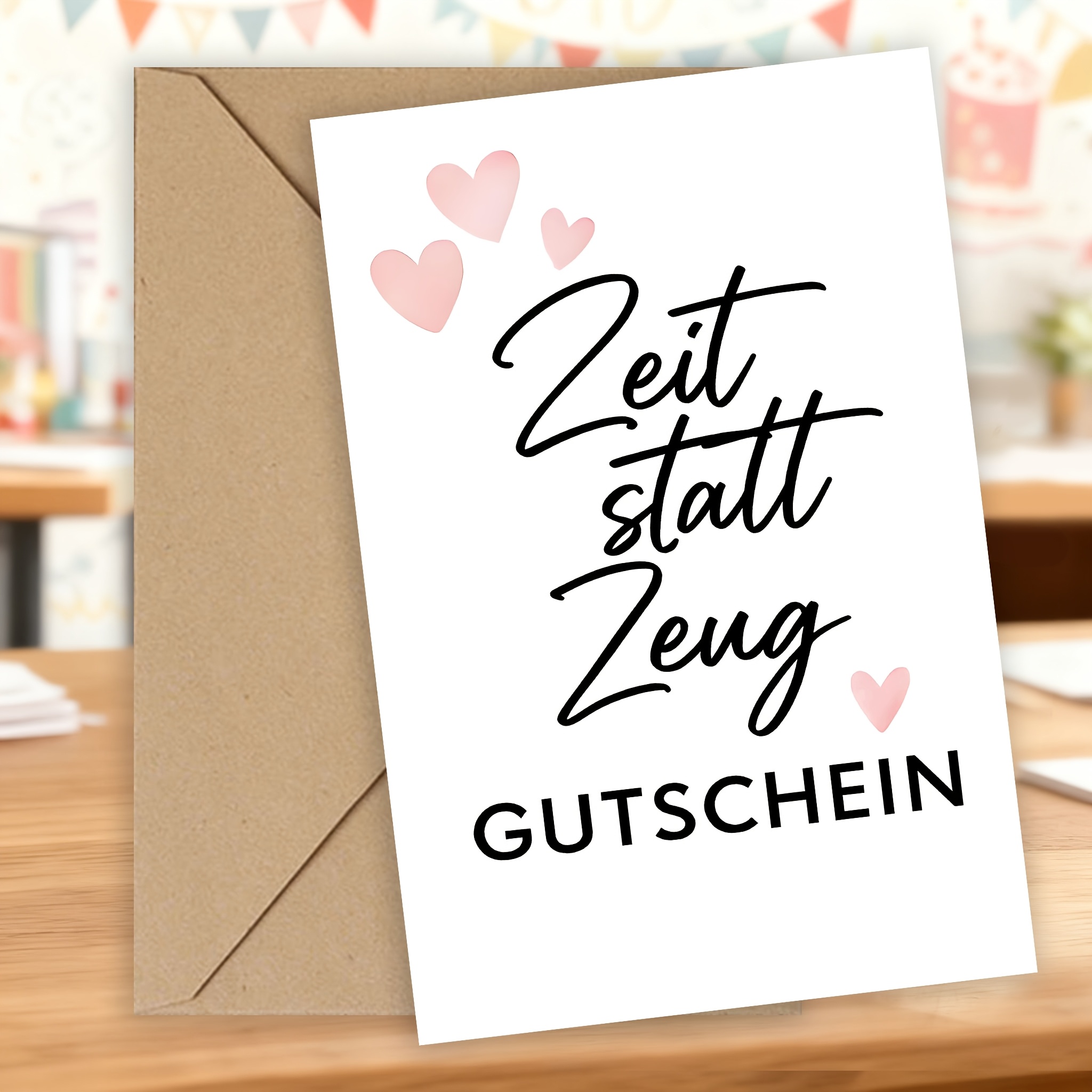 1pc German Quote Card "time Over Gifts" - Minimalist Pink ! "zeit Wertvoller Als Dinge" Gift For , Colleagues & Family - Unique Thoughtful Present
