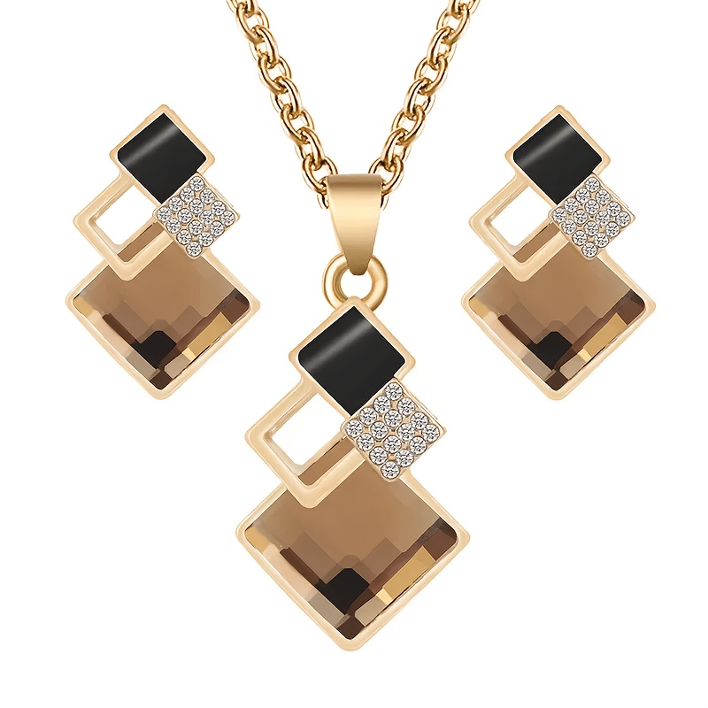TEMU Set de Joyería Geométrico, Collar y Aretes de Botón , Set de 2 piezas, Joyería de Oído de Tema de Viajero de Lujo , Cadena de Clavícula