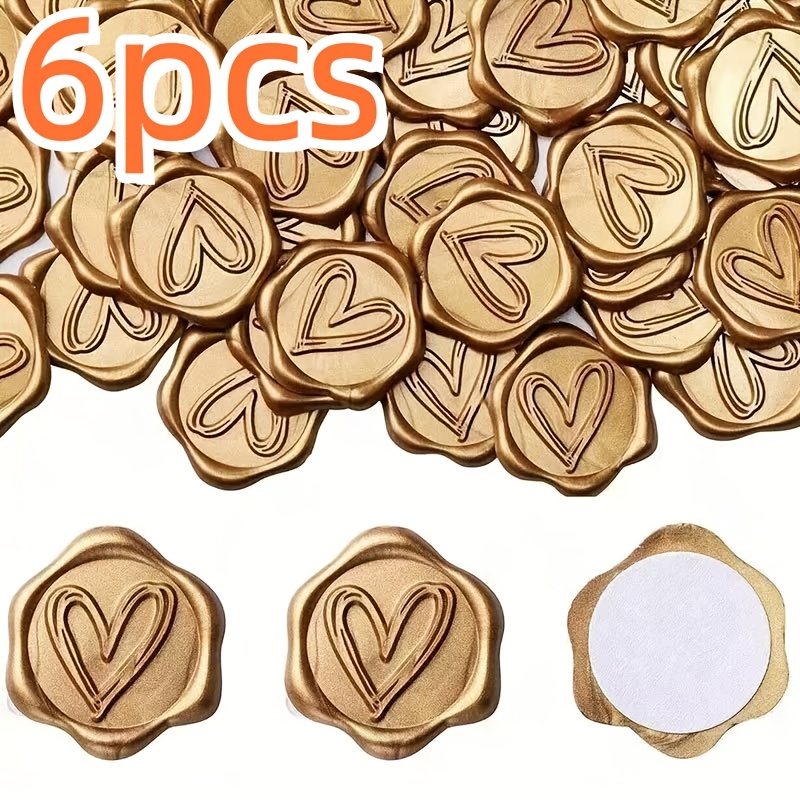 TEMU 6pcs Heart Pattern Embossed Small Wax Seal Stickers For Envelopes - Love Letter Sealing Stickers - Oval Seal Stickers, For Wedding Invitations,