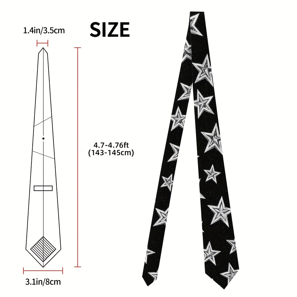 E-shop 1 Stück, Herrenkrawatte, Lustiges Schwarz-Weißes Sternen-Graffiti-Muster, Waschbarer Polyester, Unisex Krawatte mit auffälligem Druck, für