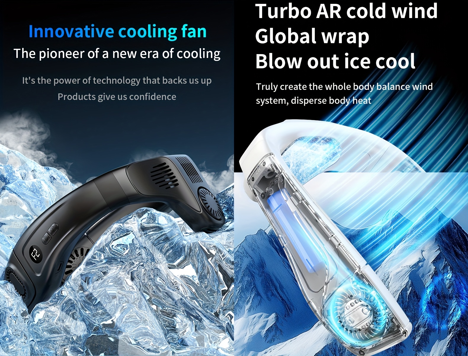 2025 Ergonomic Neck Fan, a Wearable Fan That Blows Air from The Back, a 2-In-1 Portable Rechargeable Cooling Neck Fan, Featuring 360° Bladeless Cooling for Personal Use, Lightweight Design Suitable for Travel, Work, And Outdoor Activities.