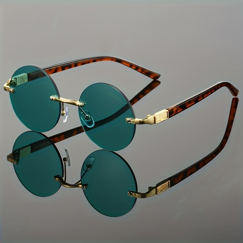 

Men's Retro Leopard Print Rimless Fashion Glasses With Green Lenses - Parties & Casual Wear