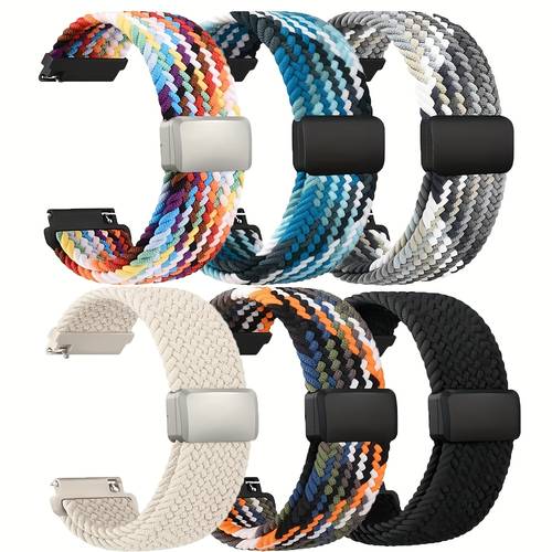 item picture 6pcs braided straps 20mm 22mm magnetic strap ring with magnetic compatible for women suitable for samsung galaxy watch 4 5 5pro 6 7 6classic 40mm 44mm 43mm 47mm fenix 7 nylon replacement bracelet with magnetic wristband