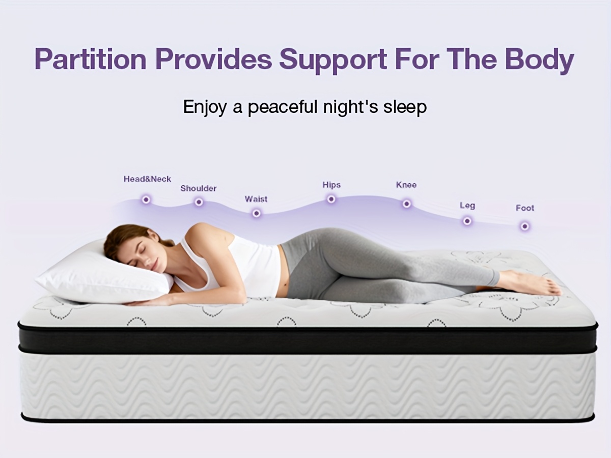 [Hybrid Mattress] 12 Inch Mattress, Memory Foam And Pocketed Coils Hybrid Mattress With Pressure Relief, Motion Isolation, Edge Support, Plush Feel, Mattresses In A Box