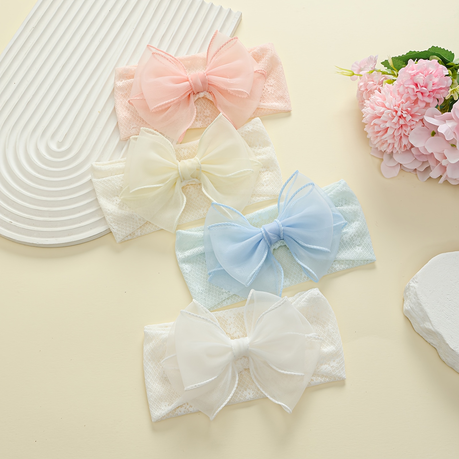 4pcs Lace Mesh Big Bow Headband Super Hair Band Suitable For Photo Headwear