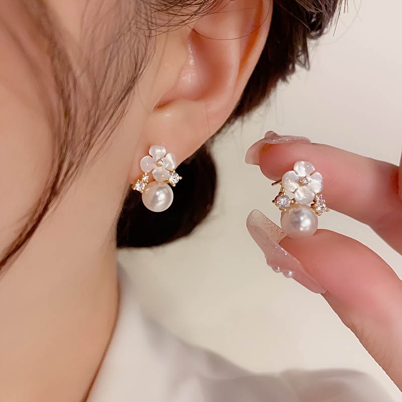 TEMU Dainty Stud Earrings Cubic Zirconia Inlaid Elegant Daily Earrings
