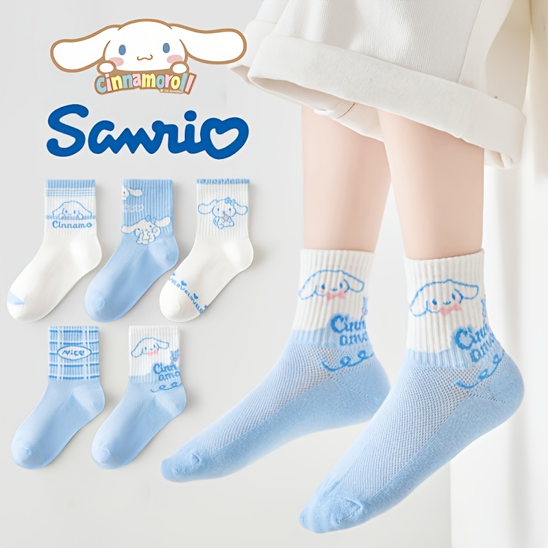 TEMU 3 Pairs Cinnamoroll Girls Ankle Socks | Breathable Mesh Summer Socks, Cute Cartoon Mid-calf Style, Soft And Lightweight, And Elastane