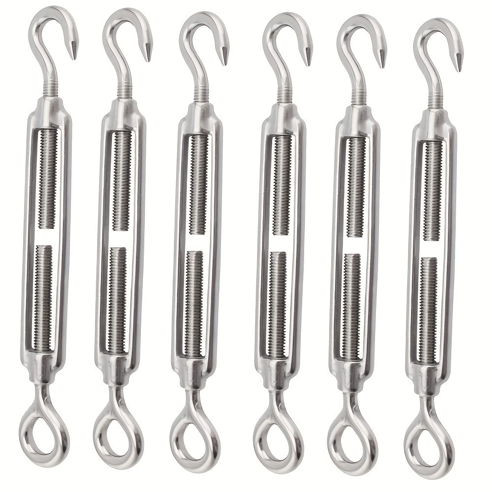 TEMU Lot de 6 tendeurs de câble M5 | Tendeur à réglable en acier inoxydable, avec crochet et œillet, pour le câble, tendeur à crochet et œillet