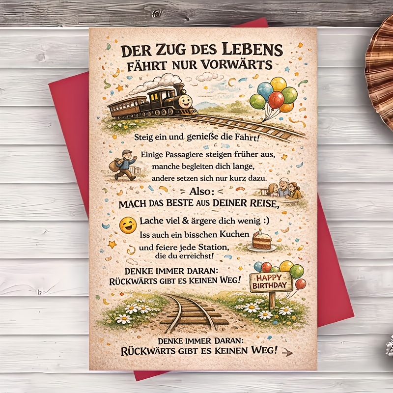 Image of 1 Envelope And 1 Greeting Card Life Journey Train Birthday Greeting Card Cute Railway Illustration Inspirational Message For Coworkers Celebration Party Gift Card Only Greeting Card