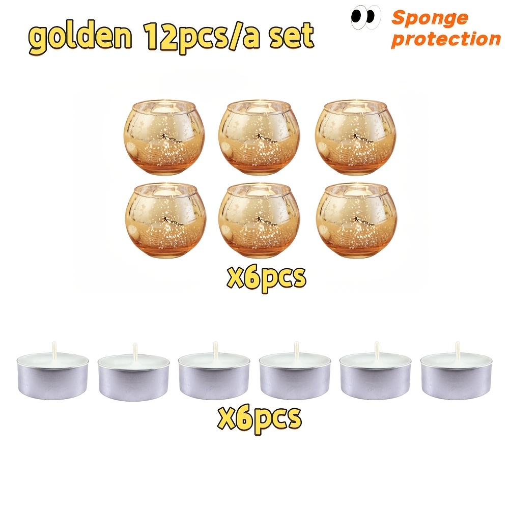Image of 12pcs Elegant Plated Glass Candle Holder Set, Including 6 Candle Holders And 6 Candles - Suitable For Desktop Center Decoration In Weddings, Christmas, Parties, And Home Decor