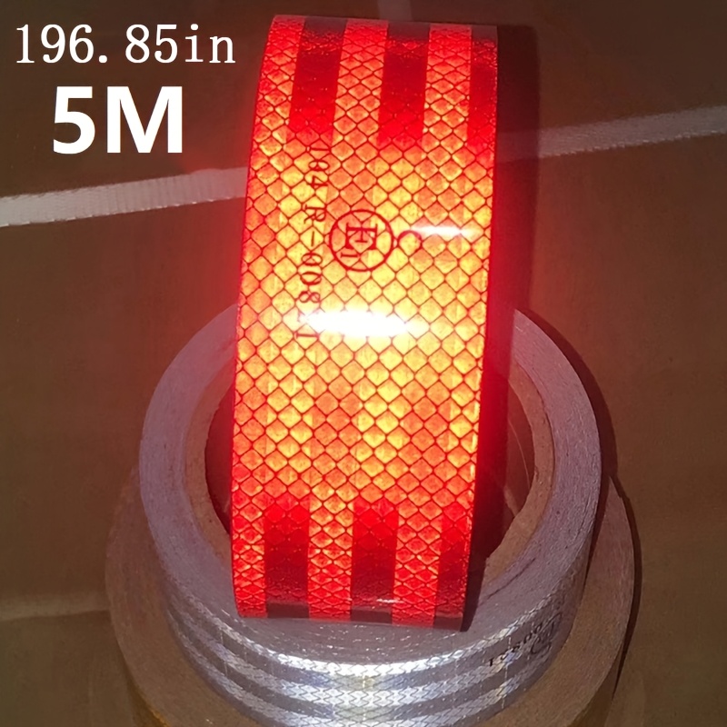 TEMU 1m/5m Car Reflective Warning Red And White Warning Strip Car Motorcycle Body Sticker Reflective Tape Warning Strip Retro-reflective Sheeting