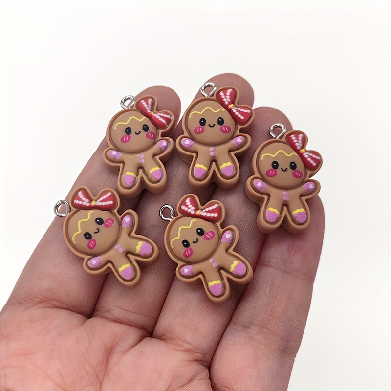 

10pcs Resin Gingerbread Lady Charms Pendant Set For Diy Jewelry, Earrings, Keychains, Christmas Craft Supplies