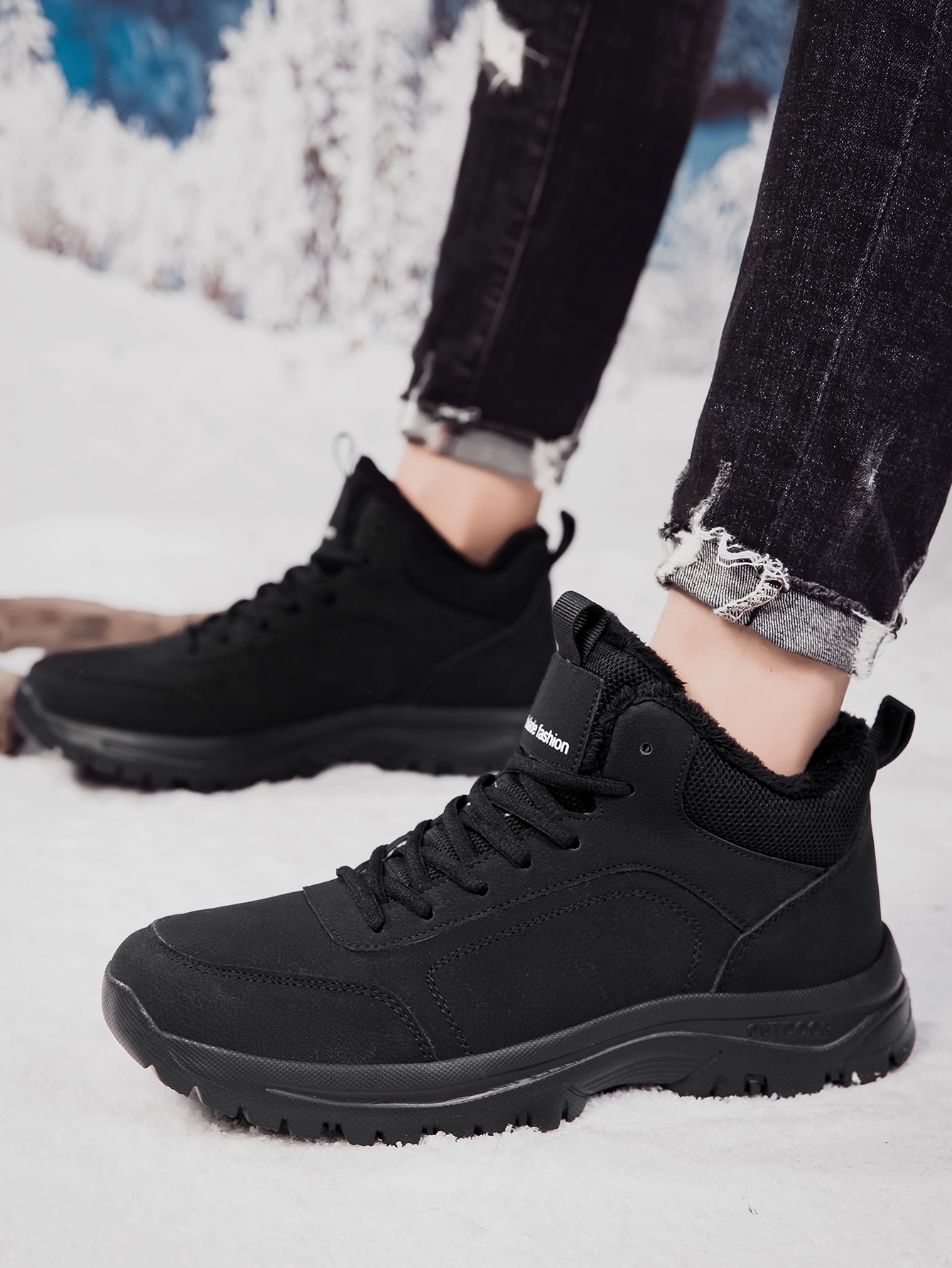 mens snow sports shoes lightweight and flexible sole plush lining winter outdoor   top warm snow boots outdoor sports and hiking boots Product details 5