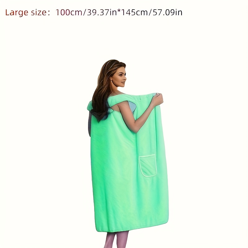 TEMU High-quality, Bath Towel That Dries Quickly And Features A Pocket - Made From Absorbent Polyester Fiber With A Waffle Texture, Perfect For