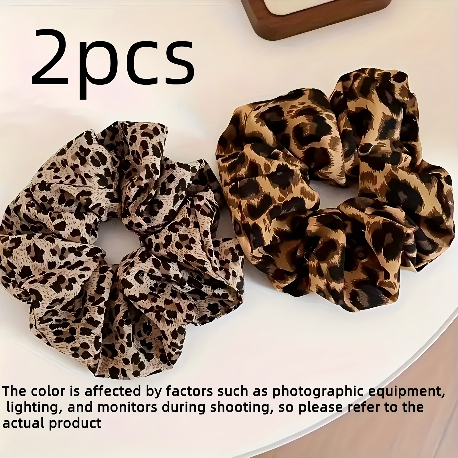 2pcs Vintage Elegant Leopard Print Hair Tie Set, Headband, High Elasticity, Fluffy Low Ponytail Clip