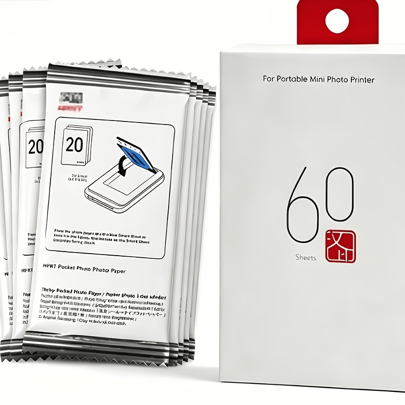Hprt Portable Mini Photo Printer Photo Paper -- 60 Sheets (individually Sealed); With Built-in Laminating Layer, And (printer Not Included)