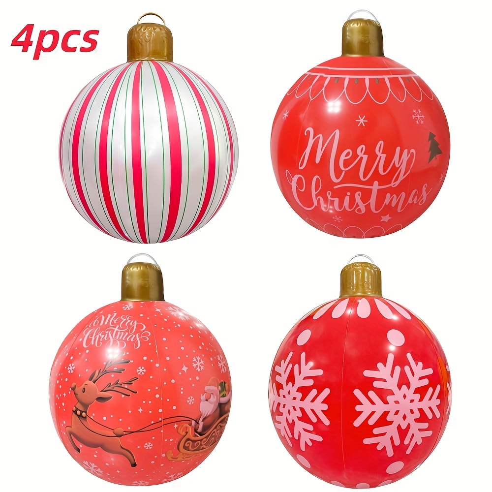 Image of 4pcs Inflatable Red Snowflake Reindeer Christmas Balls, Merry Christmas Striped Balloons, Suitable For Christmas Party Gathering Decoration Atmosphere Gift