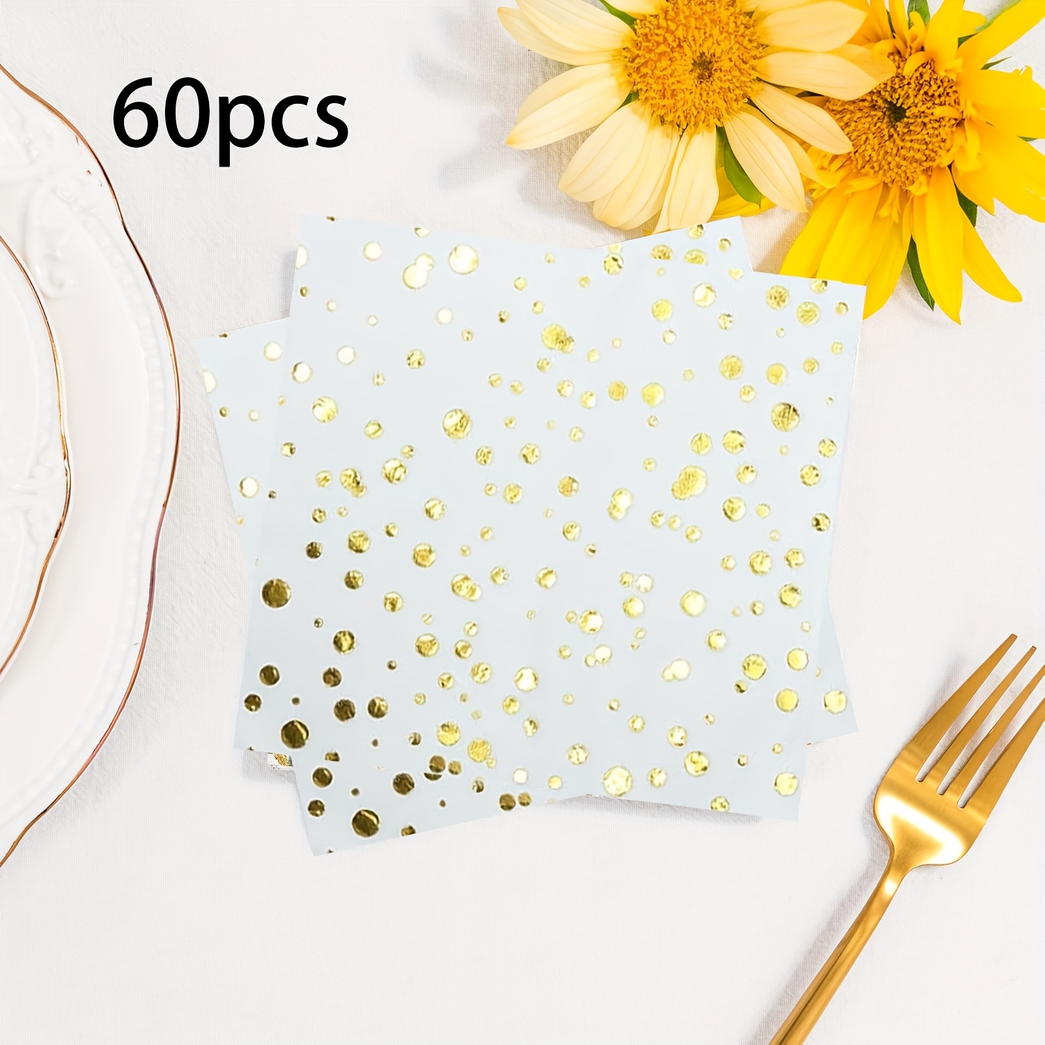 TEMU Lot de 20/40/60/100 Serviettes Élégantes à Pois en - Serviettes en Papier de Fête Robustes 2 Plis à Blancs et Dorés à Pois, Nouvel An, Remise de