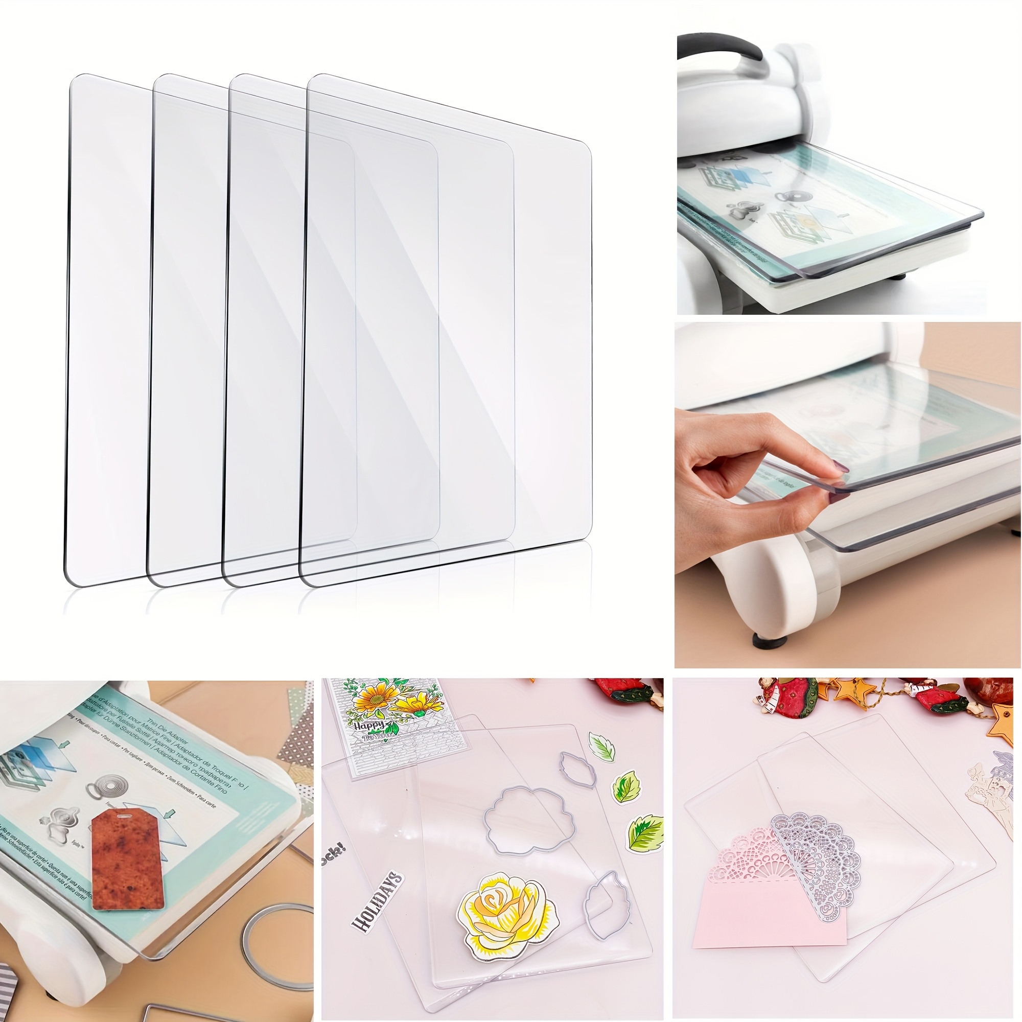 Alinacraft 4pcs Clear Acrylic Cutting Mats For Die Cutting Machines - Transparent Plastic Plates For Paper Crafting, Card Making & Diy Projects - Durable & Flexible Die-cutting Accessories