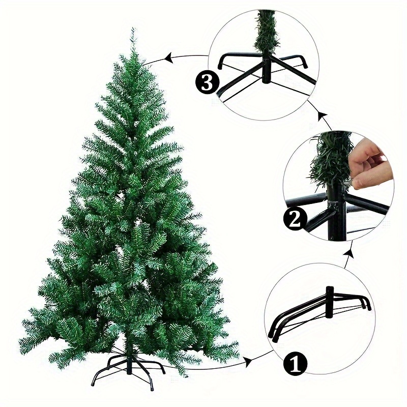 TEMU 6ft/ Green Artificial Christmas Tree, Traditional 850 Branches Xmas Tree With Metal Stand, Realistic Natural Branches For Indoor & Outdoor, Home