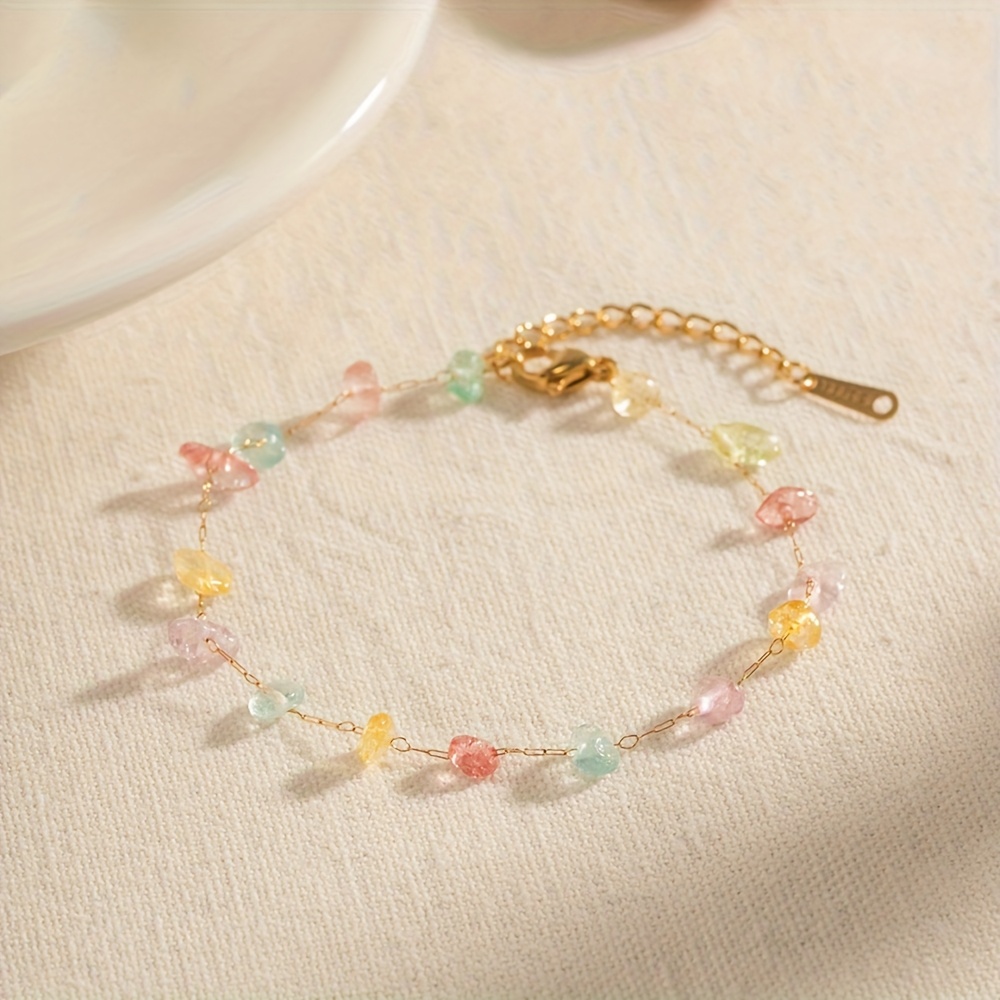 Niche Design Irregular Colored Pebble Pendant Collarbone Chain + Bracelet Set