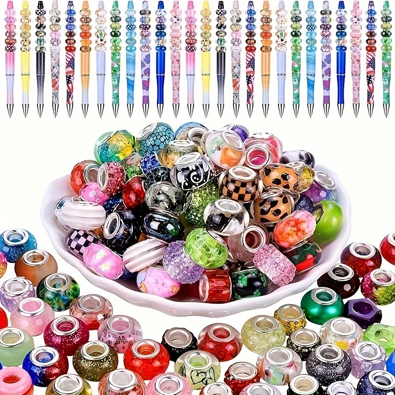 

50pcs 14mm European Fountain Pen Beads, Large Hole Beads For Pendant Bracelet Jewelry Making Bulk, Decorative Lamps Glass Spacer Beads For Crafts Garden Stake (mixed Colors)