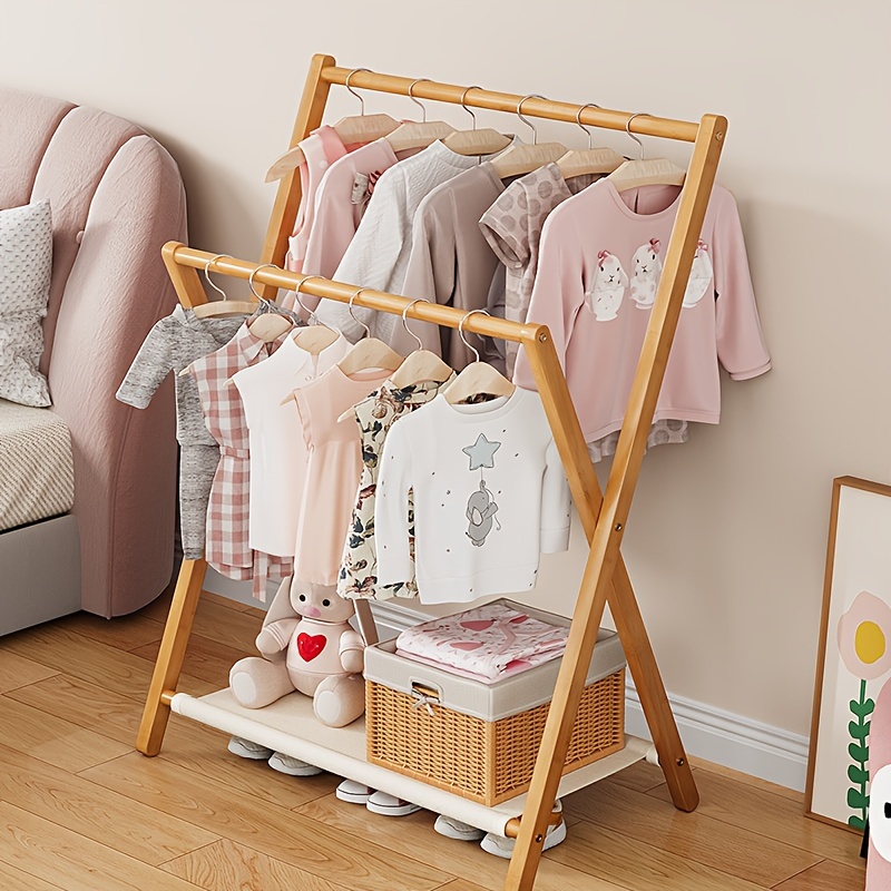 

Bedroom Clothes Rack 5 Wooden Hangers, , Storage Organizer For 's And Accessories