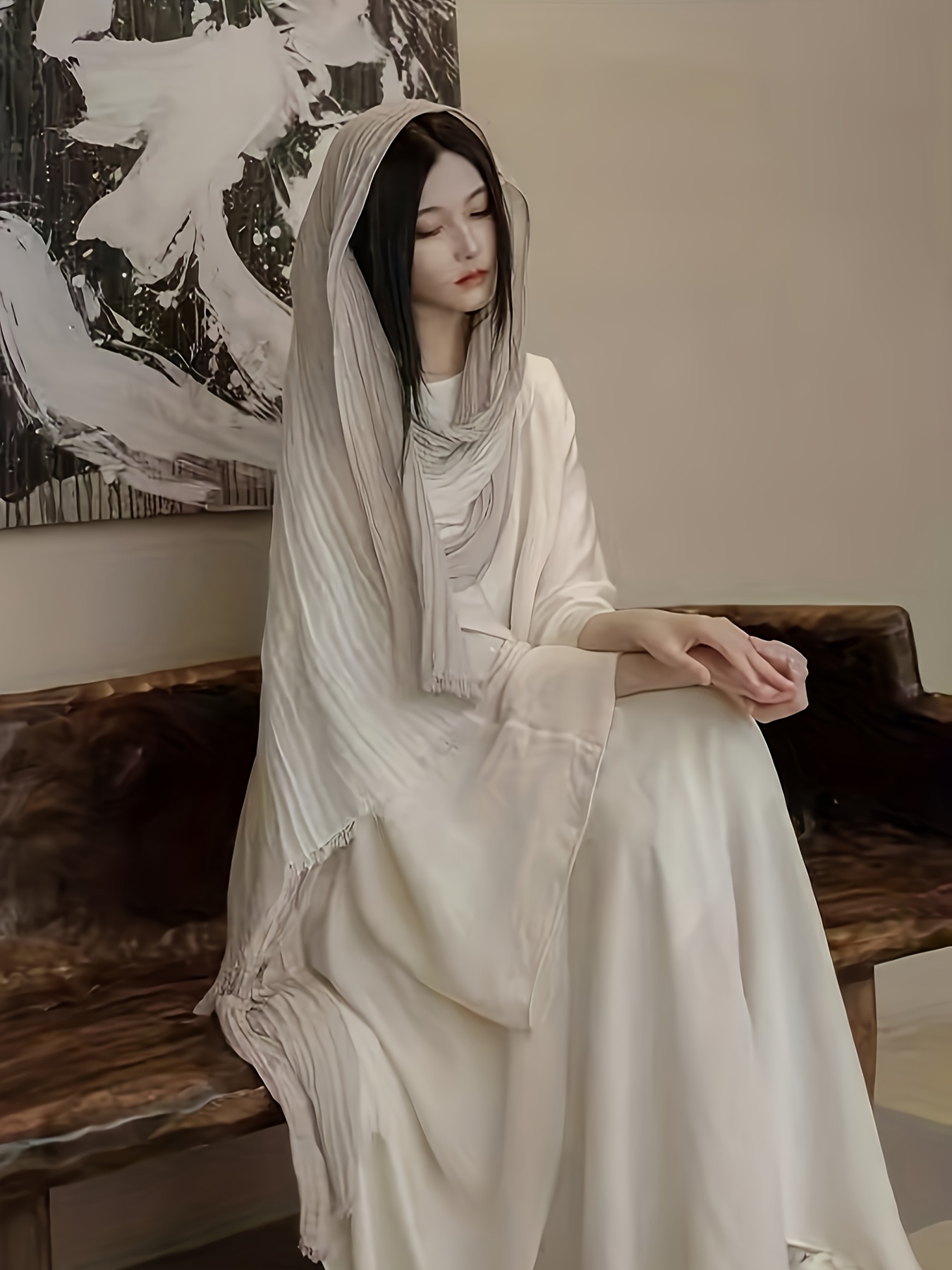 plus size elegant linen maxi dress batwing sleeves flowing Temu