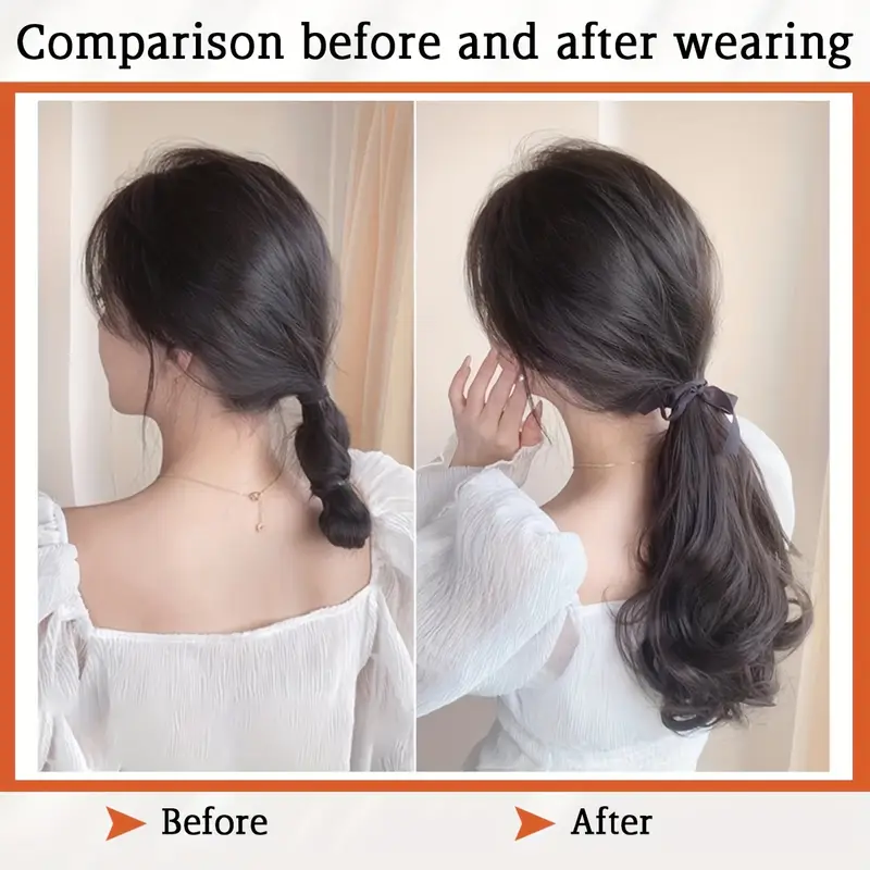 a wavy hairpiece with a braided design that curls around a womans ponytail details 3