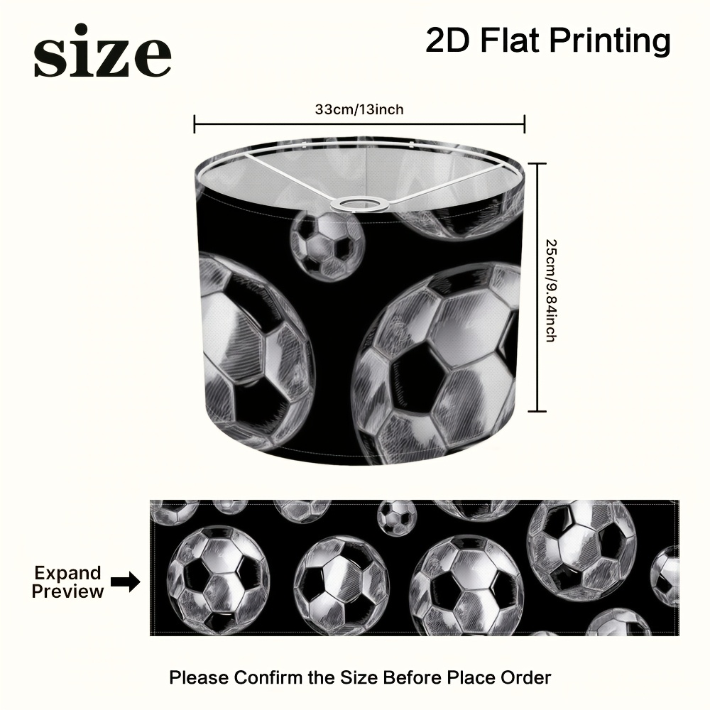 TEMU (1 pièce) Abat-jour noir avec ballons de foot argentés (plat 2D) - Simple et , utilisation toutes , facile à nettoyer, idéal pour renouveler