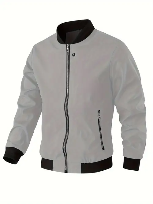 Mens Stylish - Lightweight & Versatile for Spring/Autumn - Rugged Zipper Closure, Sleek Solid Black, Comfortable Ribbed Cuffs and Collar