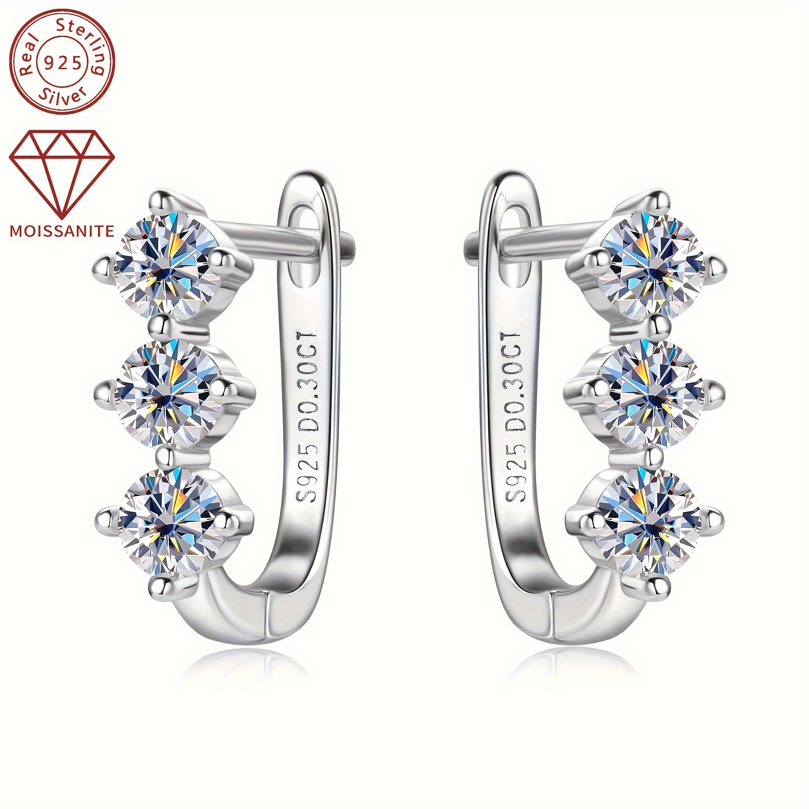 

925 Silver Moissanite Earrings, And Luxurious, Classic And Low-key, Daily Party Wear, Engagement, Wedding, , Christmas Gifts