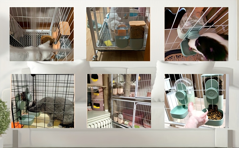 2pcs Hanging Automatic Pet Food Water Dispenser, Auto Gravity Pet Feeder And Waterer Set, Cage Cat Food Bowl Dog Feeding Station for Puppy And Kitten Rabbit Chinchilla Hedgehog Ferret, Without Battery