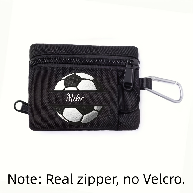 TEMU A Purse And Pouch That Customized , Numbers, Date, And Other Text. It Features Is Compact And Portable, And Has A Soccer Ball Print. A Great