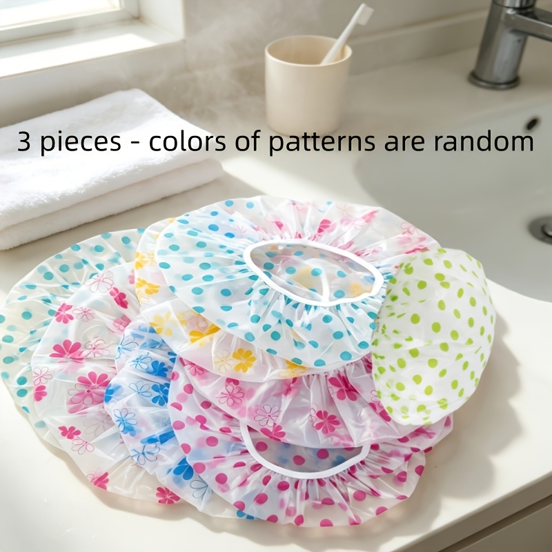 TEMU 3pcs - Bonnet de douche imprimé à perles élastiques. jetable pour teinture capillaire. Couleurs de motif aléatoires