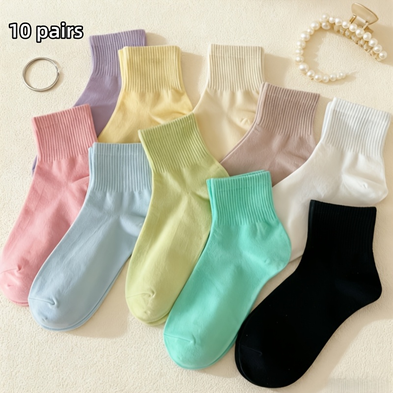 E-shop 5/10 Paar Zufällige Damen Knöchelsocken, Weiche Atmungsaktive Crew Socken, Bonbonfarbene Basic Socken, Lässige Bequeme Unsichtbare Kurze Socken,