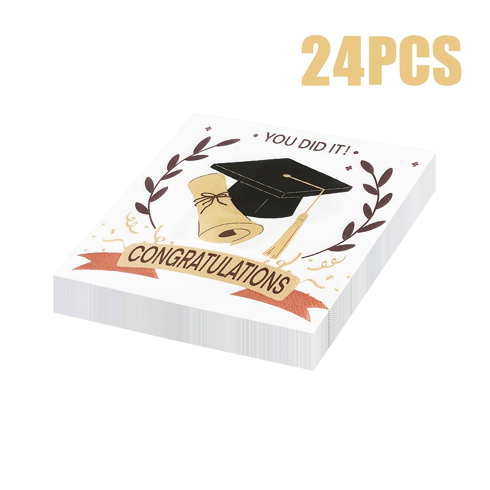 Image of 24pcs 2-ply Disposable Graduation Season Decorative Napkins, Graduation Cap Theme, Graduation Wishes | Perfect For Graduation Parties And Table Decorations, 13 X 13 Inches