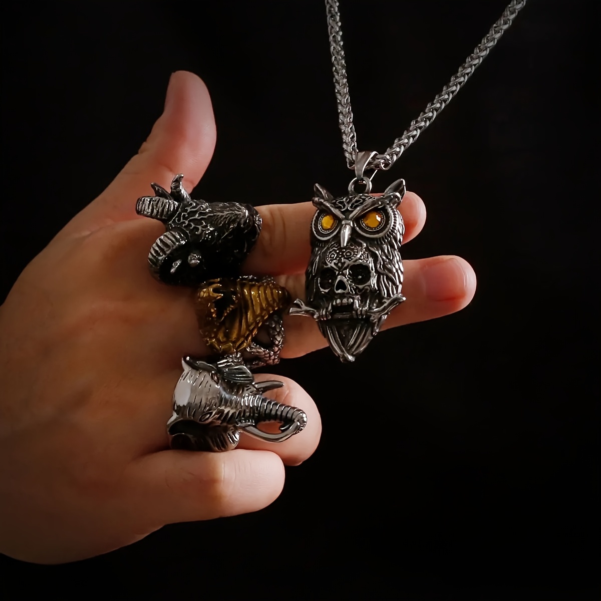 dark punk gothic skull owl vintage pendant necklace unique - Temu 