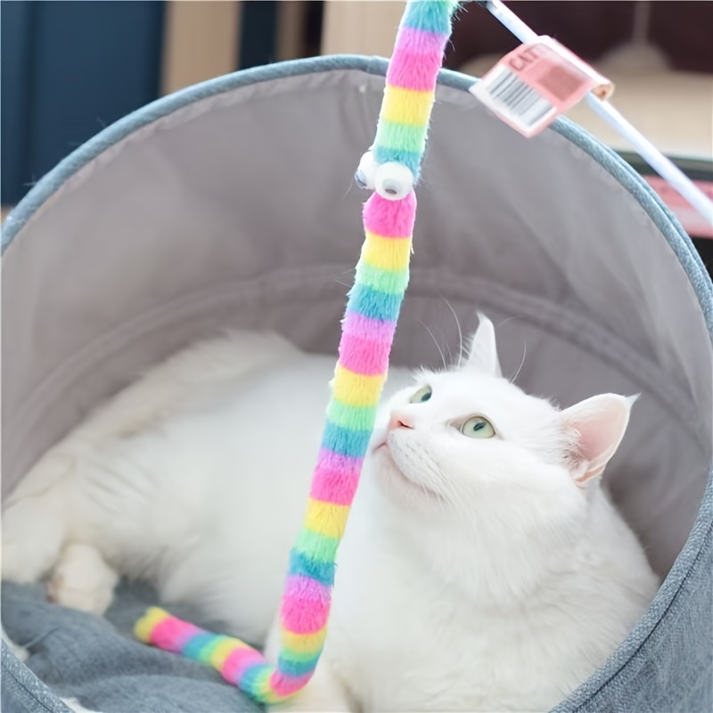 1pc 2pcs colorful striped plush cat toy sticks with eyes soft durable interactive play for kittens all breeds sizes no batteries needed interactive cat toy kitten   Product details 2