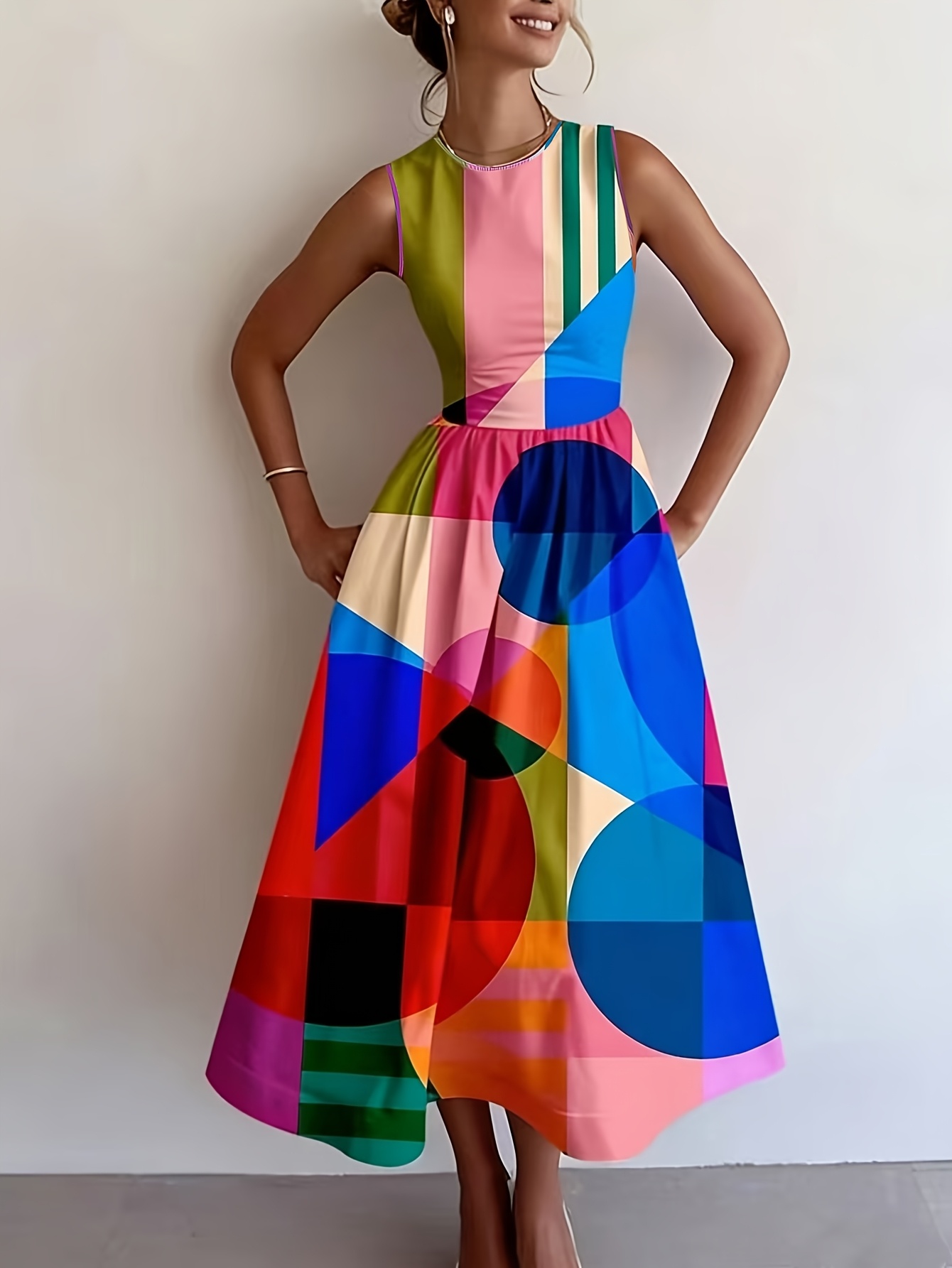 color block summer dresses Hollow Out Colorblock Dress For Women Camisole Square Collar Sleeveles  ASHORE SHOP delicate floral lace overlays Color Block Dress | Rainbow