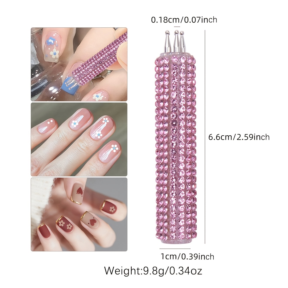 TEMU New Shiny Rhinestone Dotting Pen, One-stroke Flower , Odorless Acrylic Handle, Nail Art Design Tool, 3d Architectural Nail Stamp - Acrylic Nail