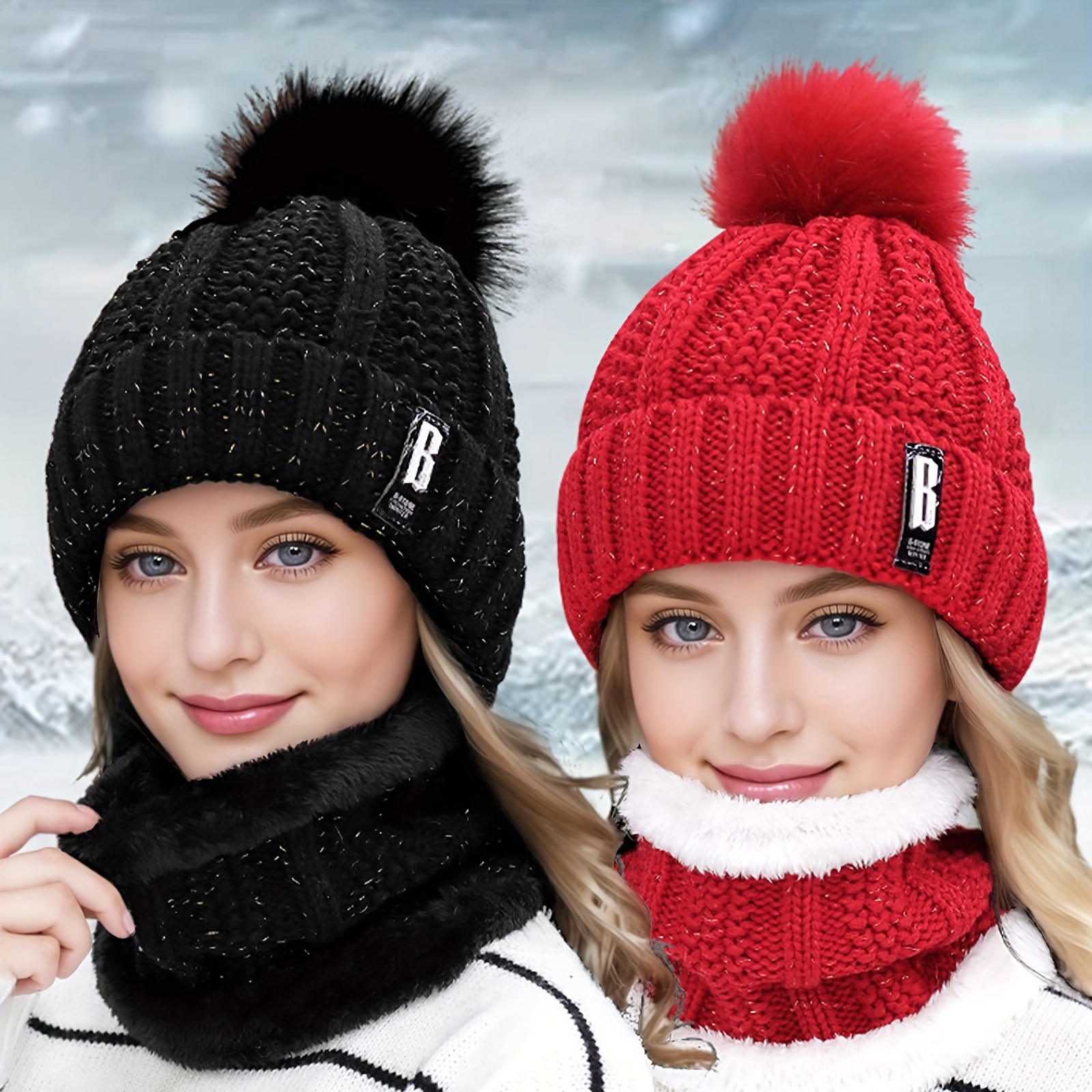 

Winter Must-have Warm Hat, Thickened Knitted Hat And Scarf Set, Suitable For , Riding, Windproof And Cold Protection, Thoughtful Christmas Gift