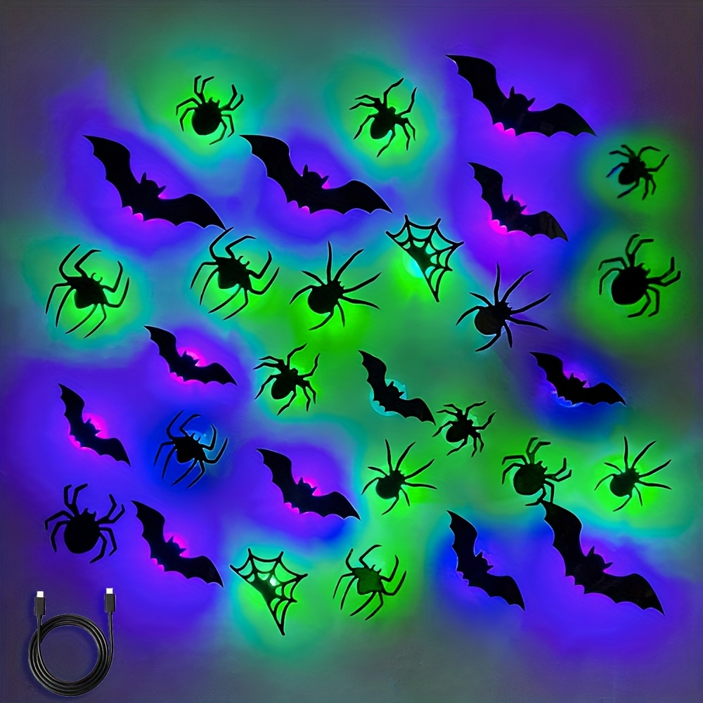 TEMU 30pcs Led Halloween Wall Decor, Halloween Decorations, 3d Window Stickers With Leds, Removable Light Up Wall Decals For Bathroom Home Door Party Indoor & Outdoor Decorations, Gifts