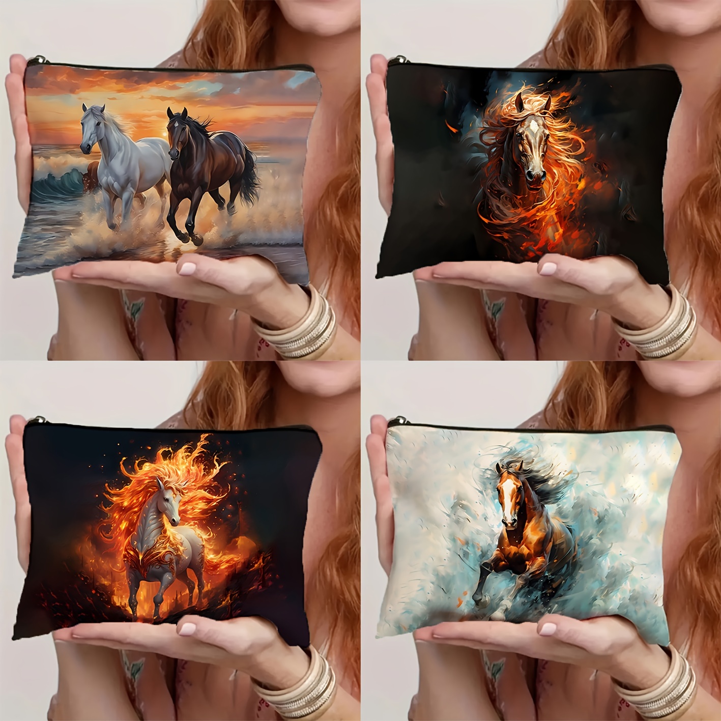 

Waterproof Cosmetic Bag With Colorful Horse Design, Polyester Makeup Pouch, Unisex Adult Travel Organizer With Secure Zipper, Multi-functional, Large Capacity, Portable, Creative Gift Idea - 1pc