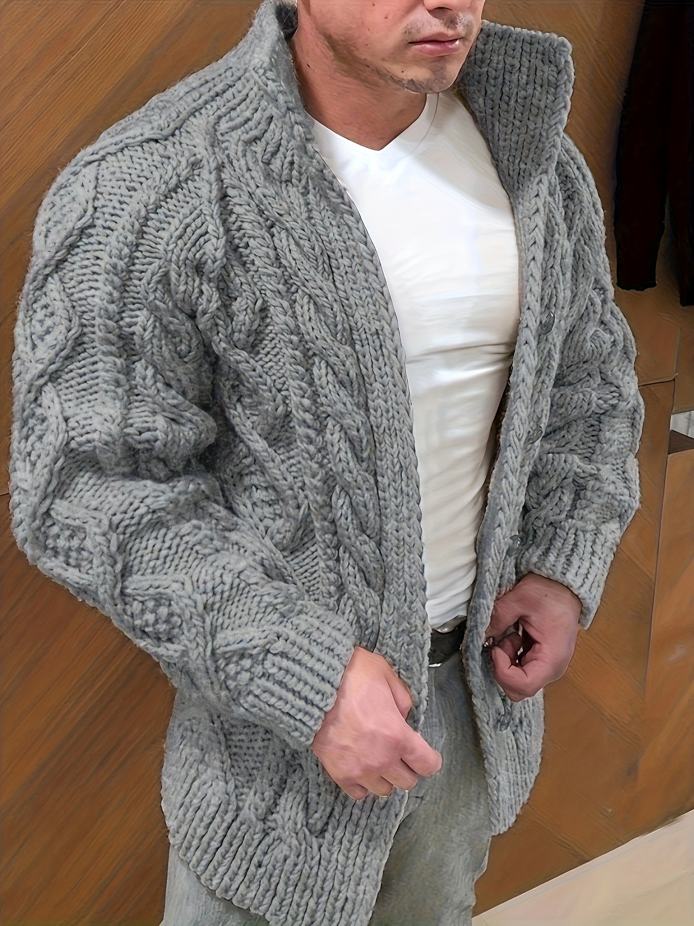 herren oversized dickes kabel cardigan pullover schwerer Temu
