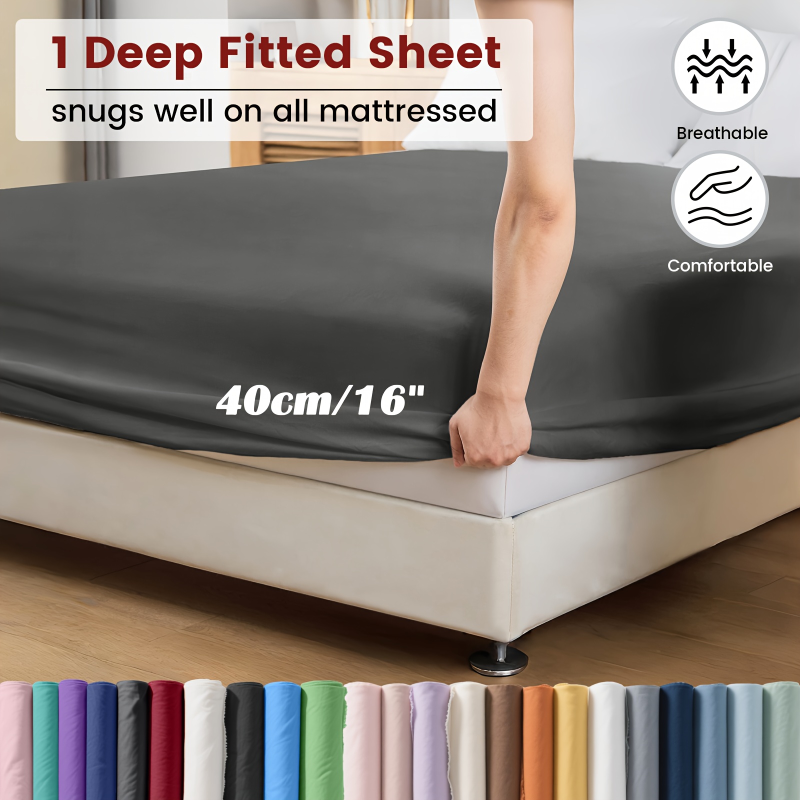 TEMU 2200tc Extra Deep Fitted Sheets - Breathable, Ultra Soft & Comfy Fitted Cover, Hotel Quality, Luxury Fitted Sheet - Elasticized Corners For , To