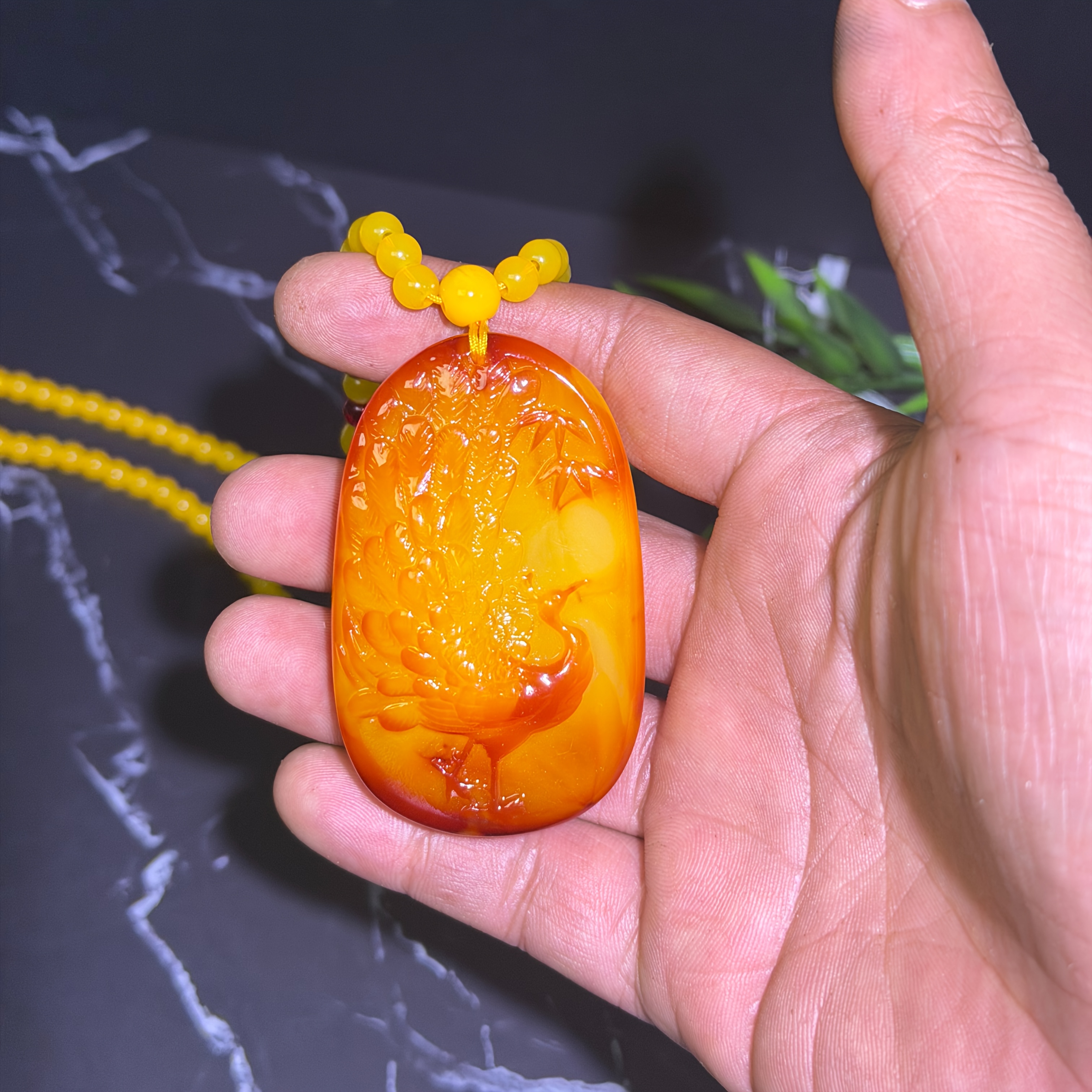 2nd Generation Amber Peacock Pendant Necklace, Unisex
