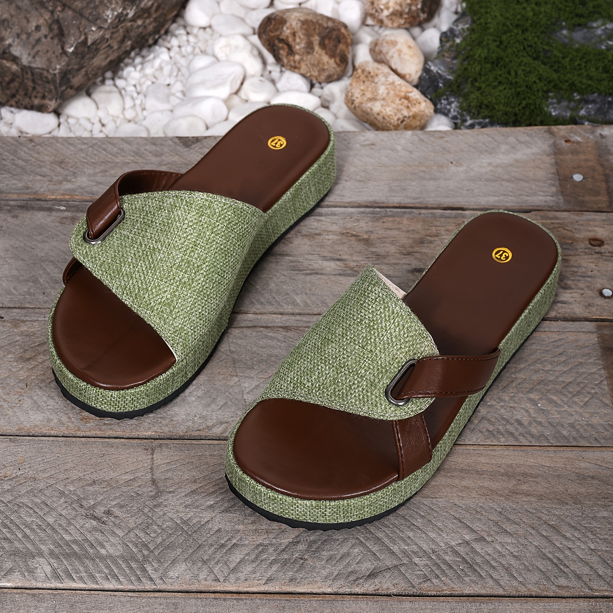 new summer style european and   casual comfortable strappy slip on slippers with round toe and thick sole for women outdoor wear   sandals women shoes Product details 3